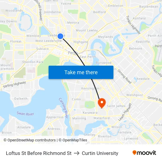 Loftus St Before Richmond St to Curtin University map