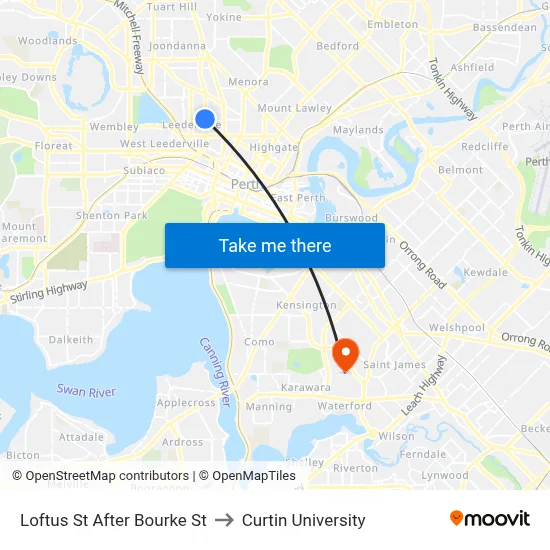 Loftus St After Bourke St to Curtin University map