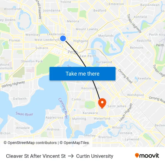Cleaver St After Vincent St to Curtin University map