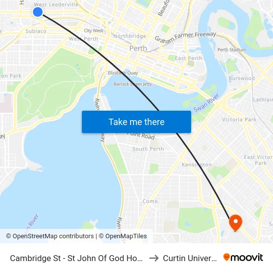Cambridge St - St John Of God Hospital to Curtin University map