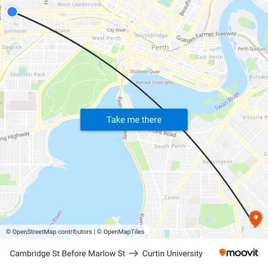 Cambridge St Before Marlow St to Curtin University map