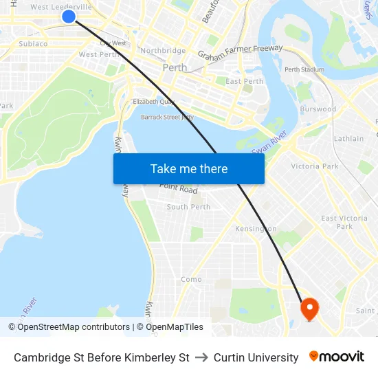 Cambridge St Before Kimberley St to Curtin University map