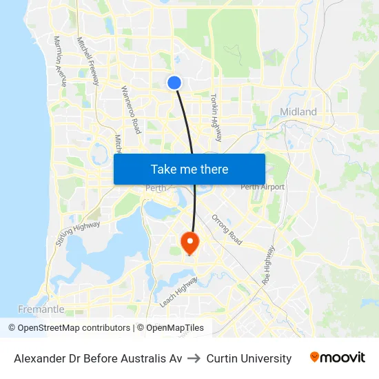 Alexander Dr Before Australis Av to Curtin University map