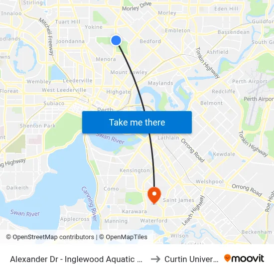 Alexander Dr - Inglewood Aquatic Centre to Curtin University map