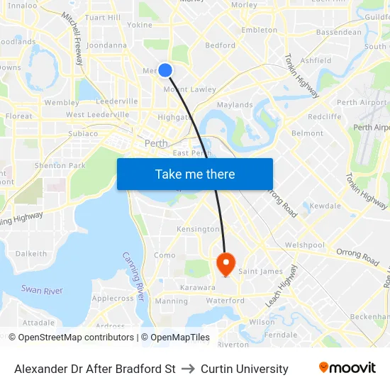 Alexander Dr After Bradford St to Curtin University map