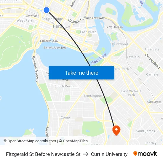 Fitzgerald St Before Newcastle St to Curtin University map