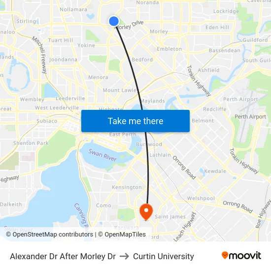 Alexander Dr After Morley Dr to Curtin University map