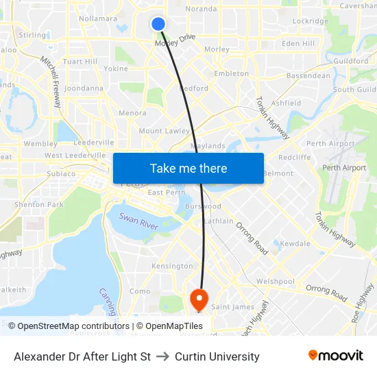 Alexander Dr After Light St to Curtin University map