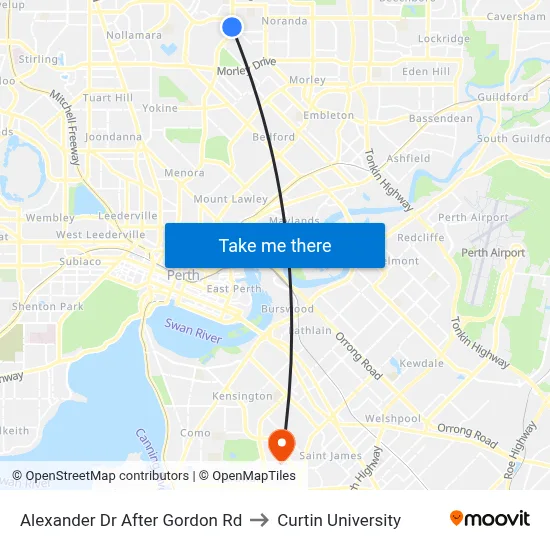 Alexander Dr After Gordon Rd to Curtin University map
