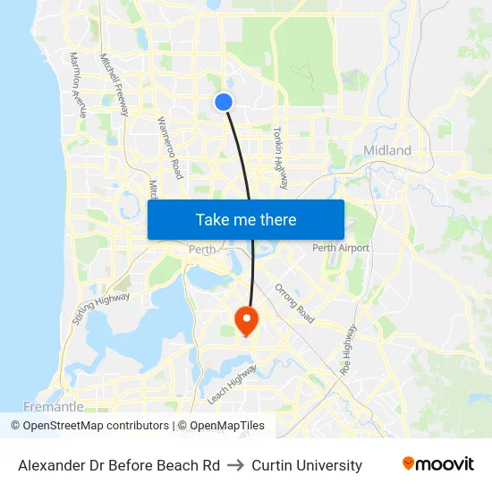 Alexander Dr Before Beach Rd to Curtin University map