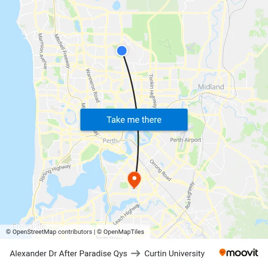 Alexander Dr After Paradise Qys to Curtin University map