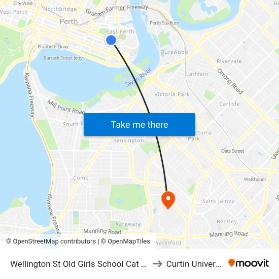 Wellington St Old Girls School Cat Id 52 to Curtin University map