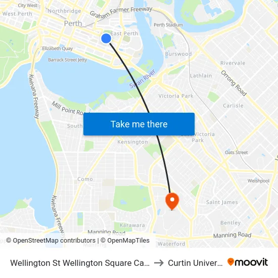 Wellington St Wellington Square Cat Id 54 to Curtin University map