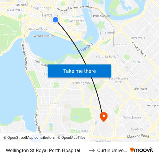 Wellington St Royal Perth Hospital Cat Id 56 to Curtin University map