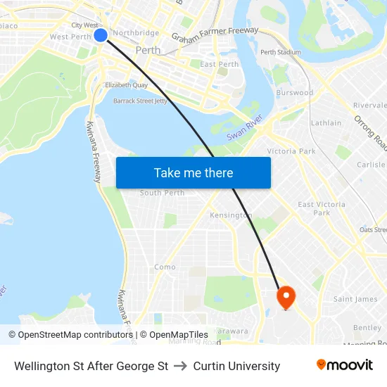 Wellington St After George St to Curtin University map