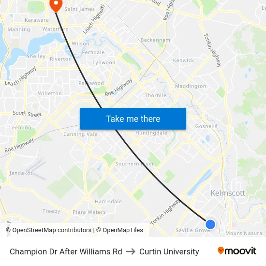 Champion Dr After Williams Rd to Curtin University map
