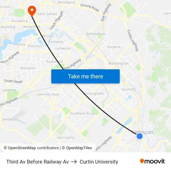 Third Av Before Railway Av to Curtin University map