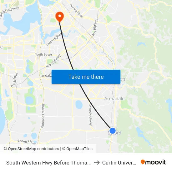 South Western Hwy Before Thomas Rd to Curtin University map