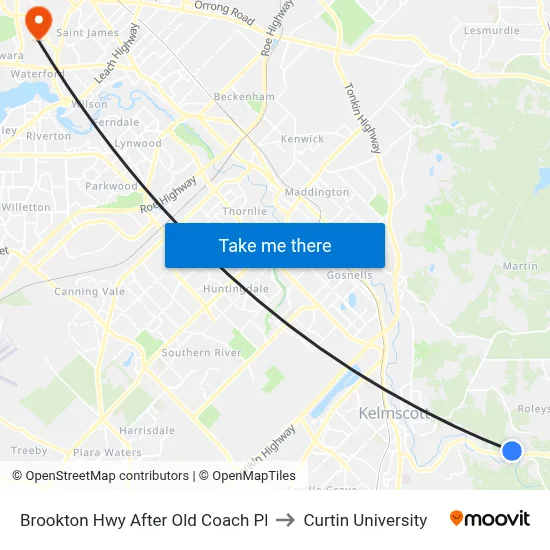 Brookton Hwy After Old Coach Pl to Curtin University map