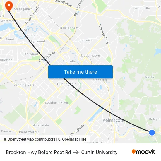 Brookton Hwy Before Peet Rd to Curtin University map