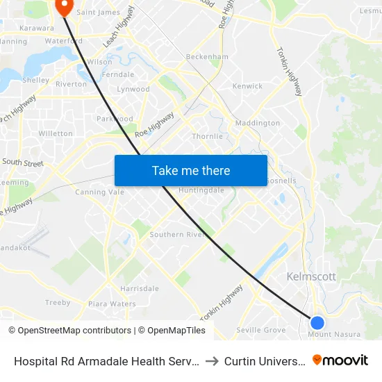 Hospital Rd Armadale Health Service to Curtin University map