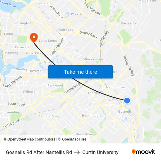 Gosnells Rd After Nantellis Rd to Curtin University map