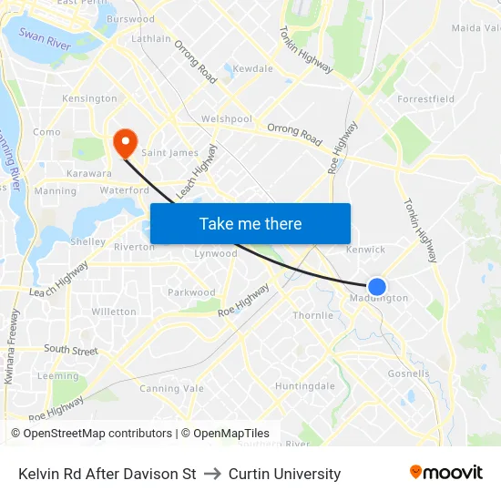 Kelvin Rd After Davison St to Curtin University map