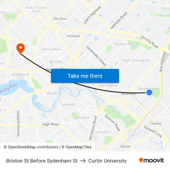 Brixton St Before Sydenham St to Curtin University map