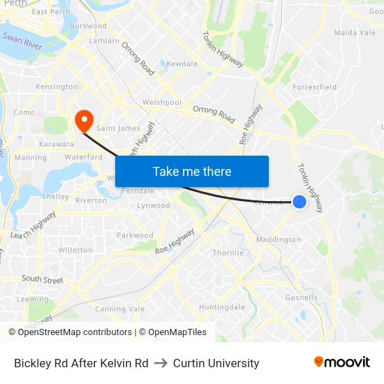 Bickley Rd After Kelvin Rd to Curtin University map