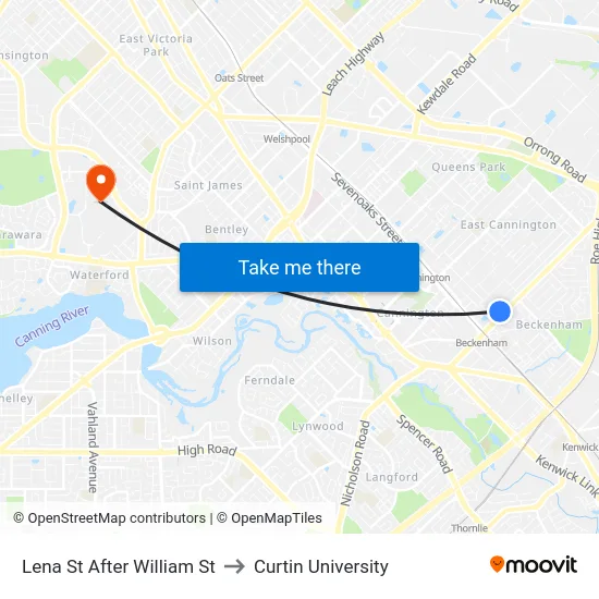 Lena St After William St to Curtin University map