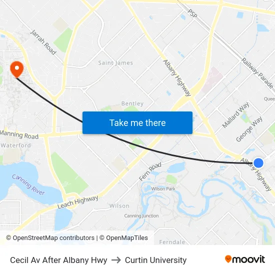 Cecil Av After Albany Hwy to Curtin University map