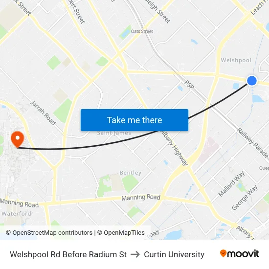 Welshpool Rd Before Radium St to Curtin University map