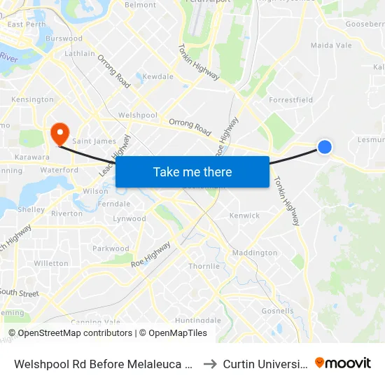 Welshpool Rd Before Melaleuca Rd to Curtin University map