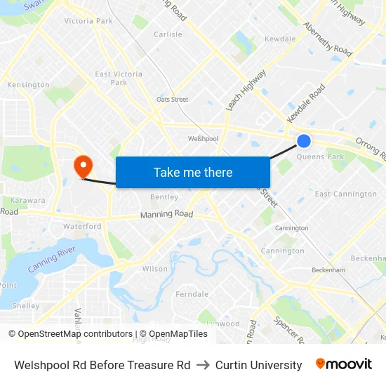 Welshpool Rd Before Treasure Rd to Curtin University map