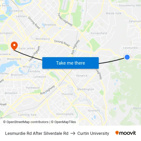 Lesmurdie Rd After Silverdale Rd to Curtin University map