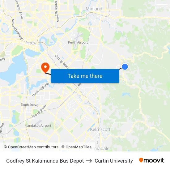 Godfrey St Kalamunda Bus Depot to Curtin University map
