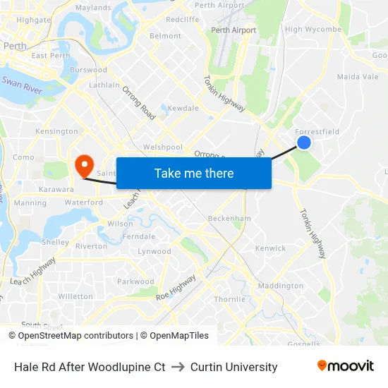 Hale Rd After Woodlupine Ct to Curtin University map