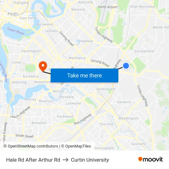 Hale Rd After Arthur Rd to Curtin University map