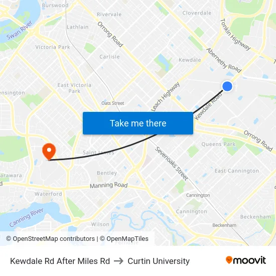 Kewdale Rd After Miles Rd to Curtin University map