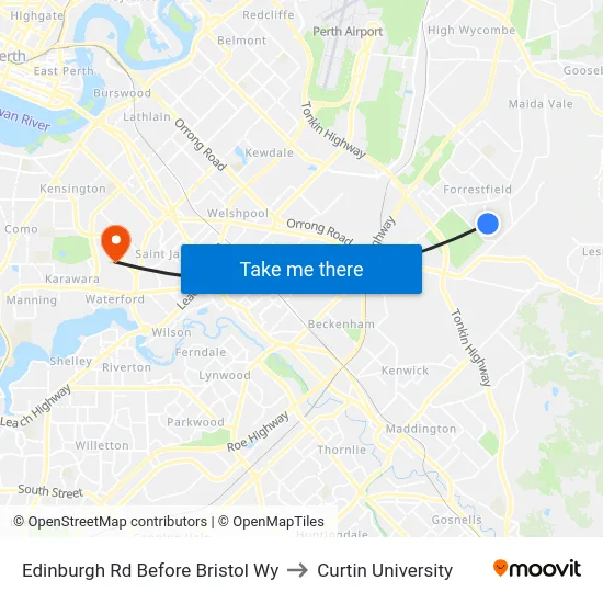 Edinburgh Rd Before Bristol Wy to Curtin University map