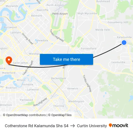 Cotherstone Rd Kalamunda Shs S4 to Curtin University map