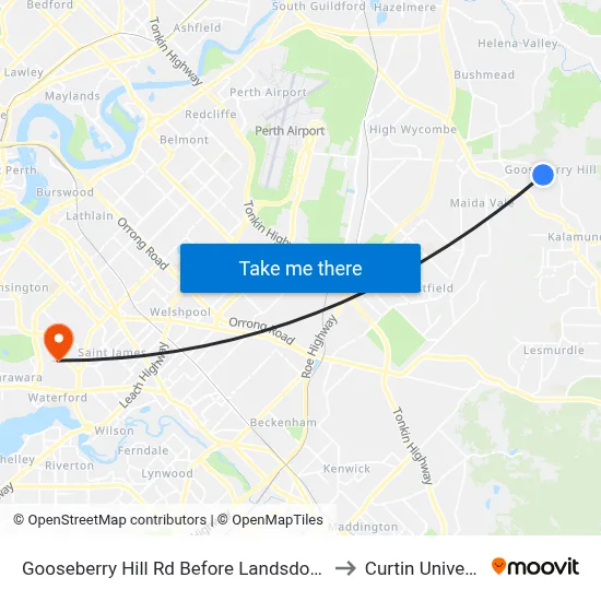 Gooseberry Hill Rd Before Landsdowne Rd to Curtin University map