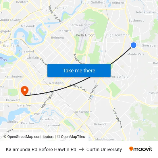 Kalamunda Rd Before Hawtin Rd to Curtin University map