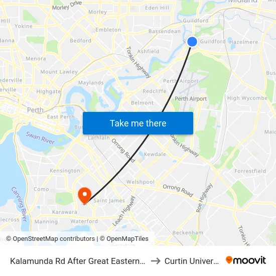 Kalamunda Rd After Great Eastern Hwy to Curtin University map