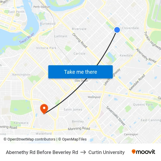 Abernethy Rd Before Beverley Rd to Curtin University map