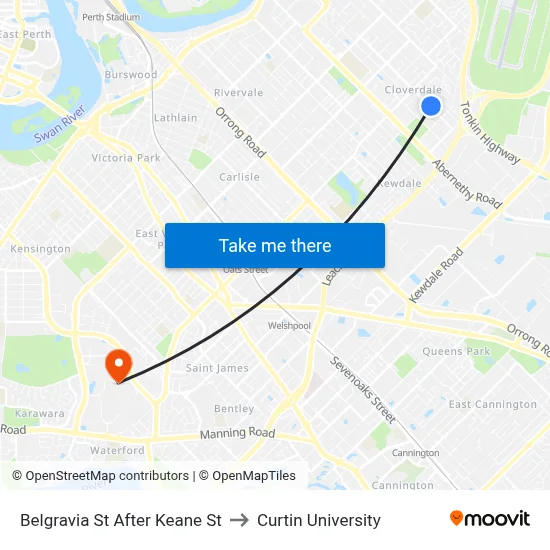 Belgravia St After Keane St to Curtin University map