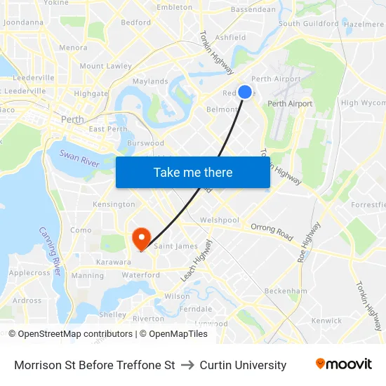 Morrison St Before Treffone St to Curtin University map