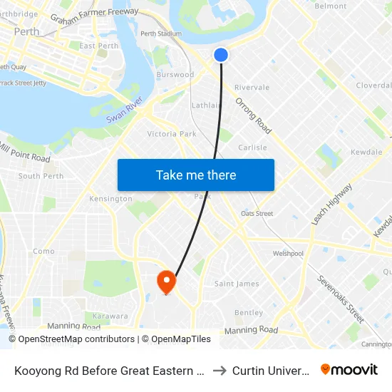 Kooyong Rd Before Great Eastern Hwy to Curtin University map