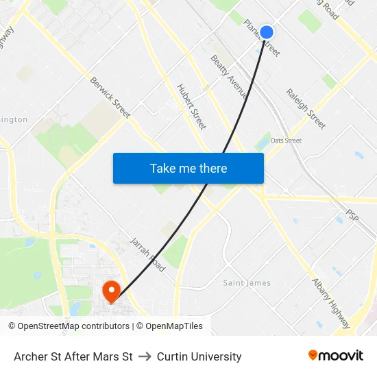 Archer St After Mars St to Curtin University map