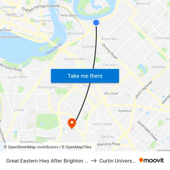 Great Eastern Hwy After Brighton Rd to Curtin University map